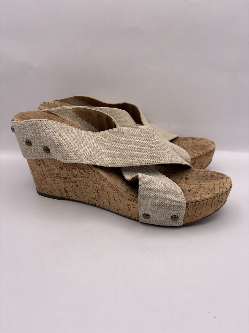 Lucky Brand Miller Criss Cross Beige Cork Sandals Women Size 9.5